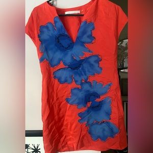 Susana Monaco Silk Red and blue floral dress